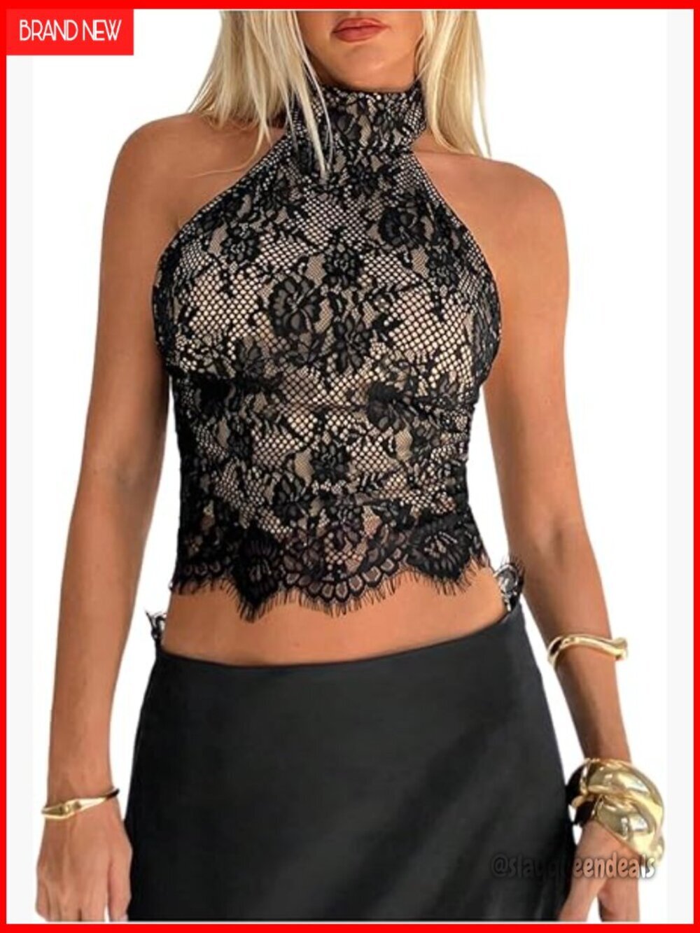 Floral Lace Halter Backless Crop Tank Top Sleeveless Going Out Top